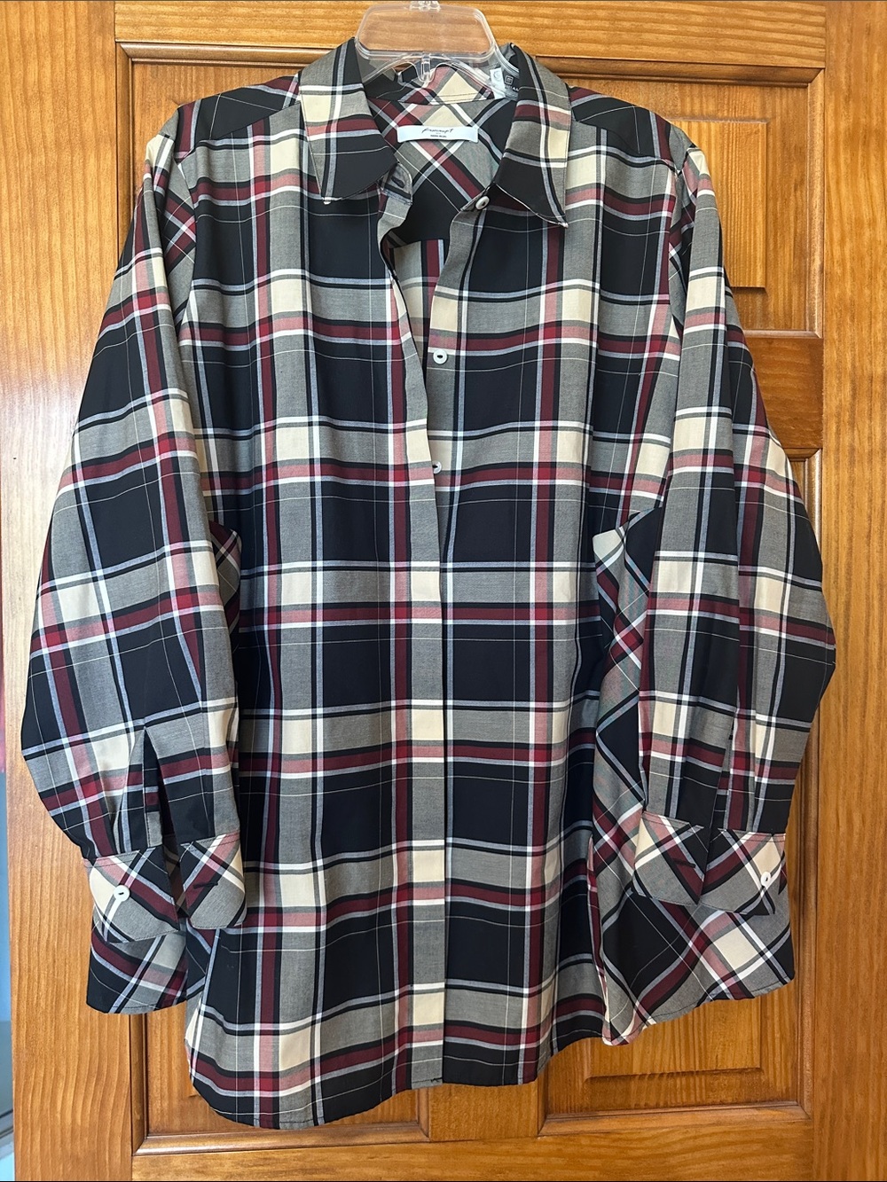 Foxcroft Wrinkle Free Black Tan White & Red Plaid Button-Down Shirt Pristine 20W - Picture 8 of 8